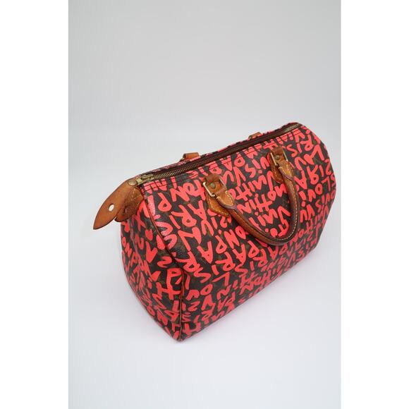 Louis Vuitton Leather Speedy30 Pink Graffiti Monogram Hand Bag Brown - Picture 2 of 13